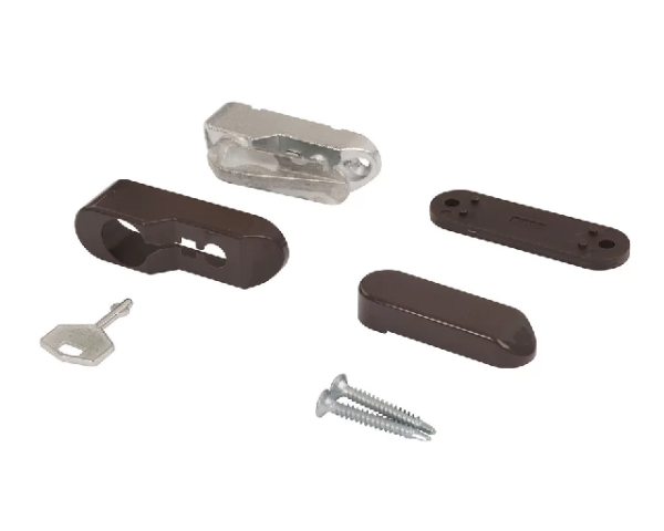 Блокиратор открывания окна флажковый с ключом коричневый Блокиратор открывания окна флажковый с ключом коричневый